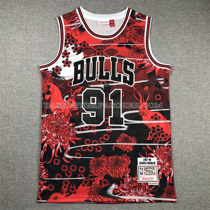 Maillot Chicago Bulls Dennis Rodman NO 91 Mitchell & Ness Lunar New Year Rouge